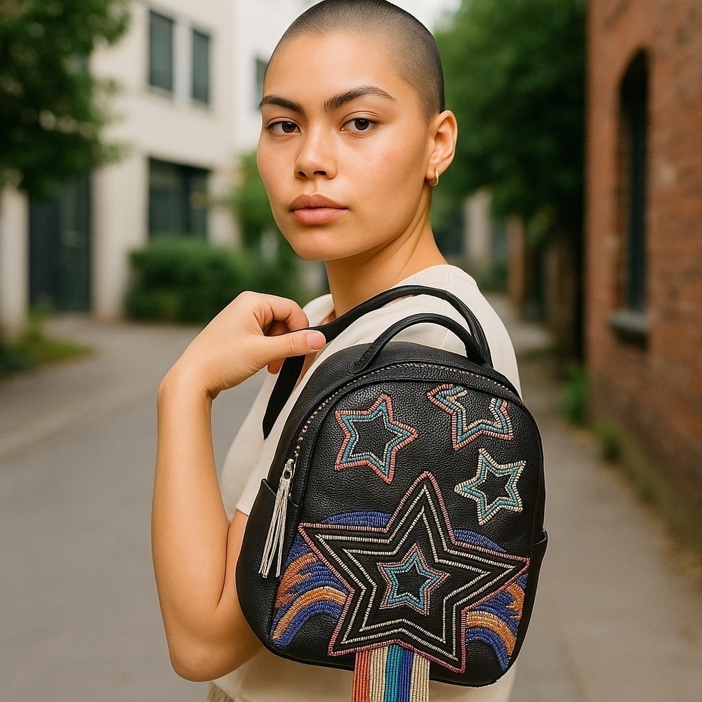 Sprayground African Intelligence AI Sandflower Backpack Stars Beads Black